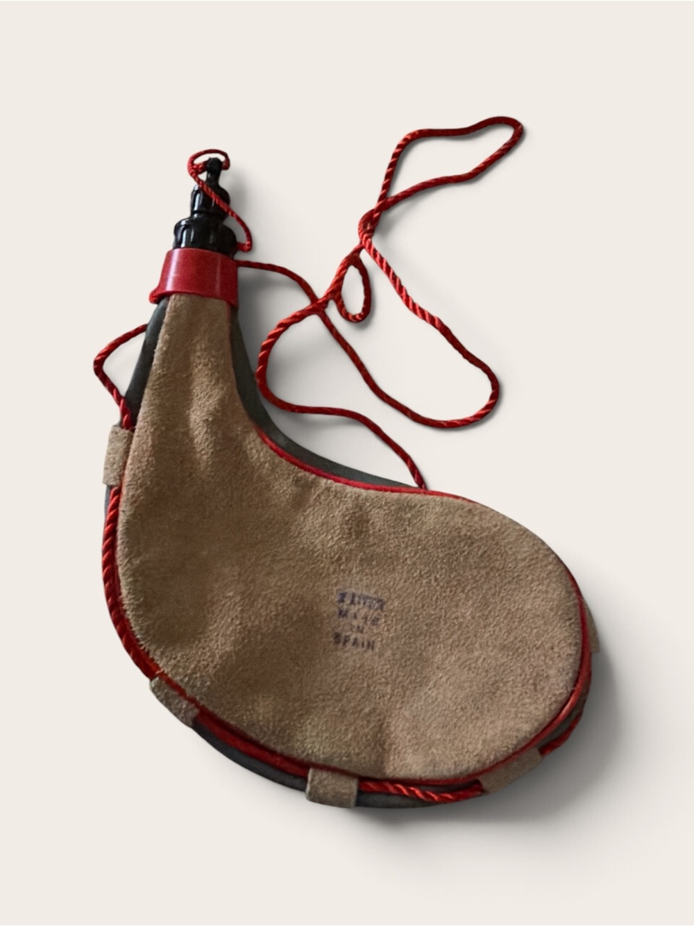 Leather Suede Men’s Bota Bag with Red Trim